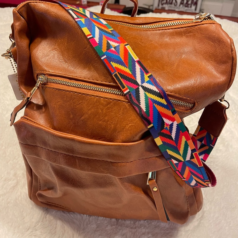 SHEIN Brown Backpack with Colorful Strap